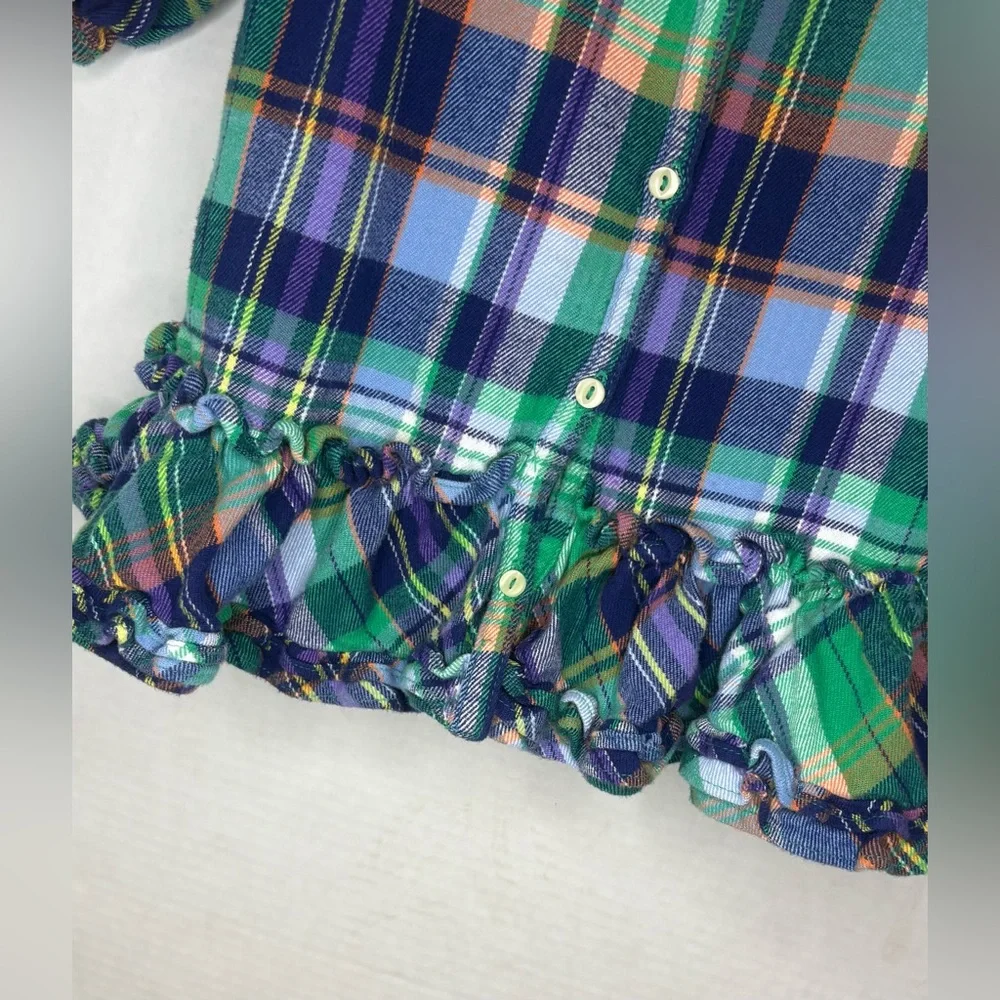 Ralph Lauren Baby Girl Blue/Green Plaid Flannel Ruffle Shirt Dress 18mon